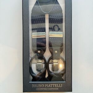 Navy Blue Elastic Suspenders with Leather trim and metal Clips